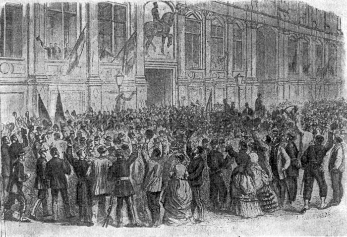 Объявление республики в Париже на площади ратуши 4 сентября 1870 г. Гравюра 1872 г.