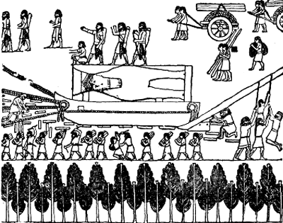 Перевозка каменного колосса в Ассирии