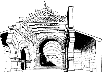 Базилика в Кальб-Лузе. Северная сирия. V в. Внутренний вид. Реконструкция.