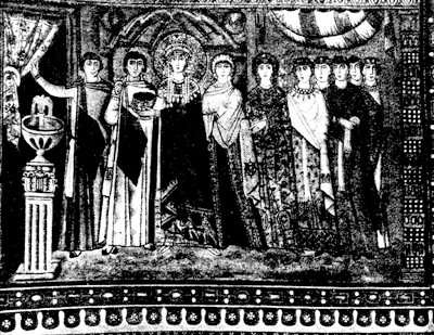 Императрица Феодора со свитою. Стенная мозаика церкви Сан-Витале в Равенне. Ок. 547 г.