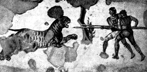 Охота на тигра. Мозаика, украшавшая пол Большого дворца в Константинополе. Вторая половина VI в. (?)