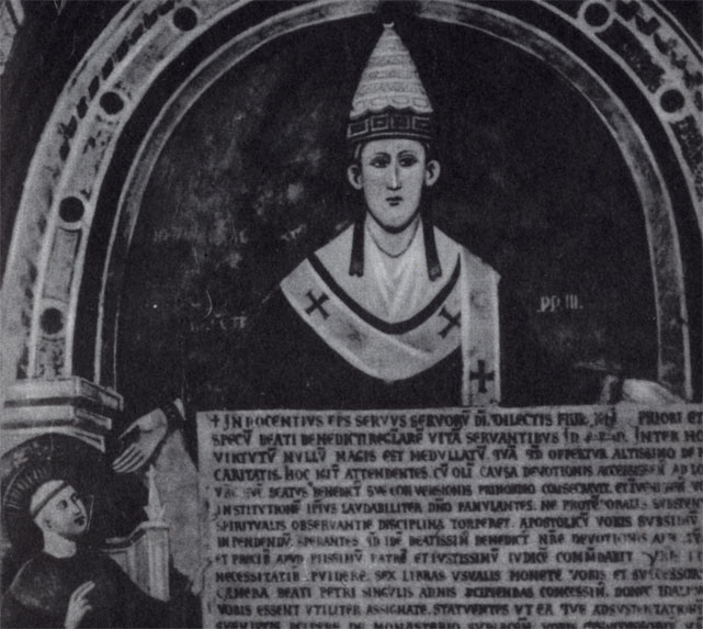 Папа Иннокентий III и св. Доминик. Фреска в церкви Сурбиако, Италия