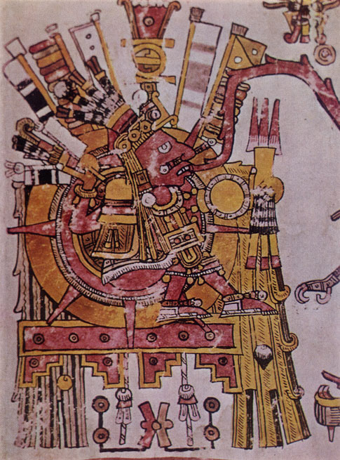 Ацтекский бог солнца Тонатиу, изображенный в одной из важнейших дошедших до нас ацтекских 'книг' - в Кодексе Борджиа