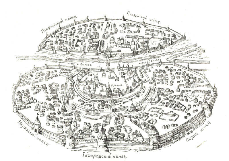 Древний план Новгорода, изображенный на Знаменской иконе конца XVII века