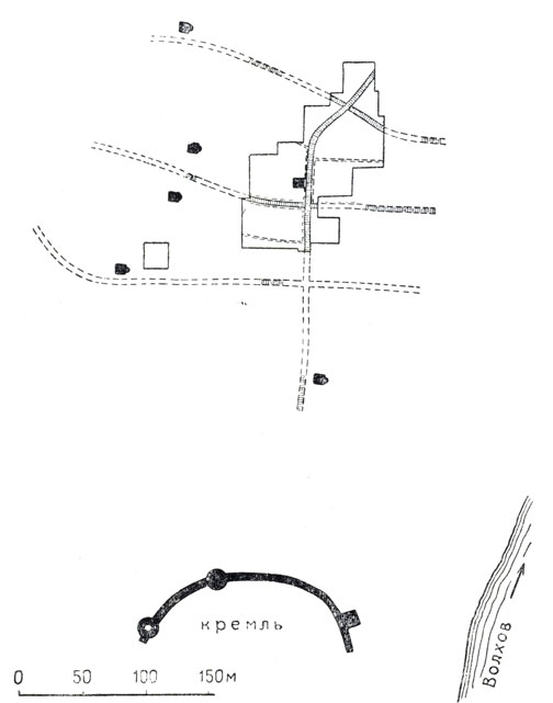Неревский раскоп с юга и запада окружен церквами, построенными Онцифоровичами. Исследованный в 1969 году Тихвинский раскоп подтвердил принадлежность всего этого большого участка одной боярской семье