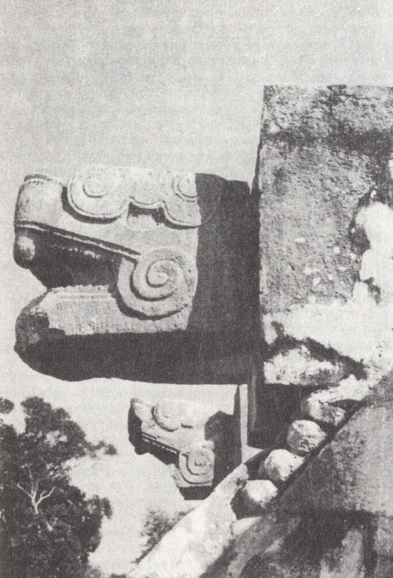 Головы 'Пернатых змеев'- по-майяски 'Кукульканов', под священной охраной которых тольтеки вступили в Чичен-Ицу 