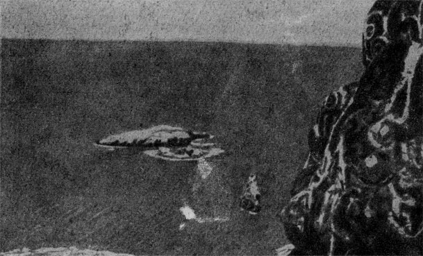 Птичий островок Моту-нуи. Вид со стороны деревни Оронгр, расположенной на кратере