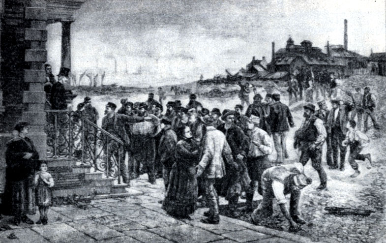 Стачка. Гравюра по картине Р. Кёлера. 1886 г.