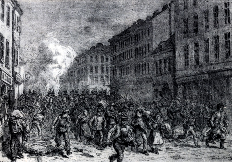 Разгон демонстрации в Вене. Гравюра. 1890 г. 