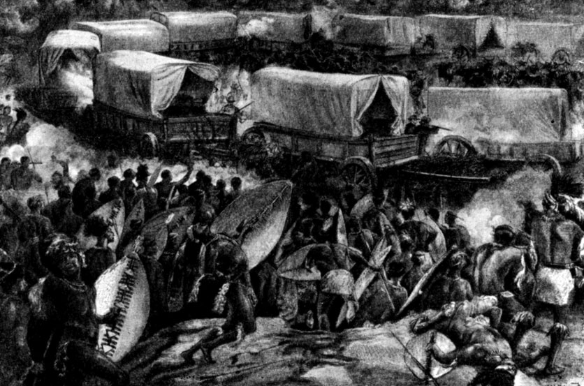 Сражение зулусов с англичанами. Гравюра. 1879 г.