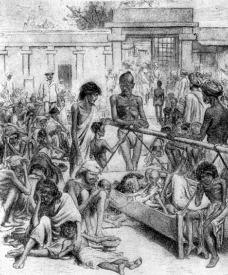 Голод в Бангалоре. Гравюра.  1877 г.