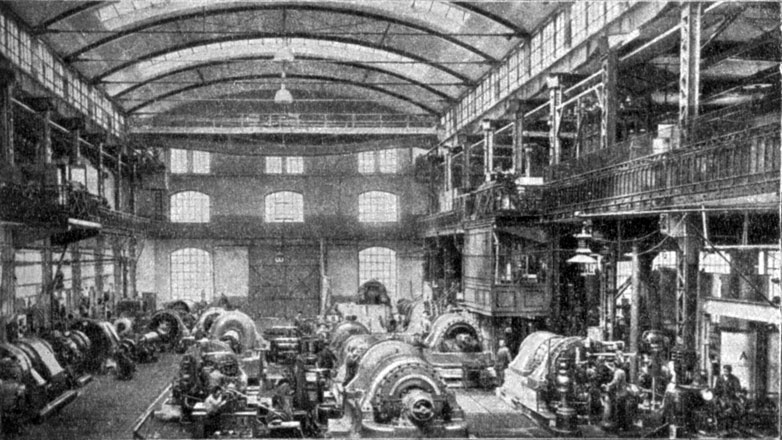 Турбинный цех завода Всеобщей компании электричества (Германия). Фотография. 1907 г.