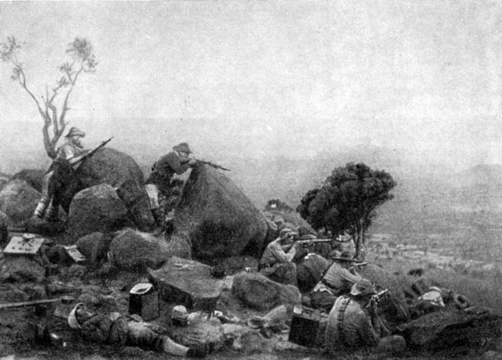 Сражение   отряда   буров   с английскими войсками. Фотография.   1900 г.