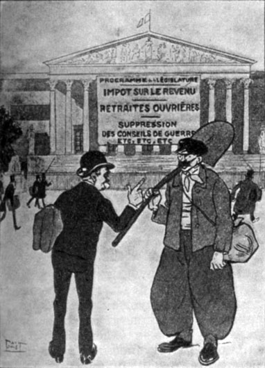 1906 г.- Обещания Клемансо - Ну вот, приятель, палата,  которая займется народом. Карикатура из журнала «Асьет-о-бёр». 1909 г.