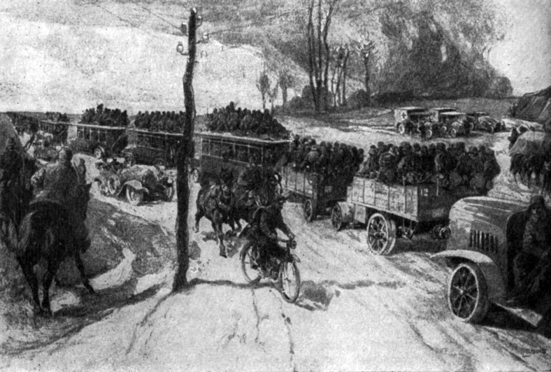 Отправка немецких войск на фронт. Рисунок А. Либинга. 1914 г.