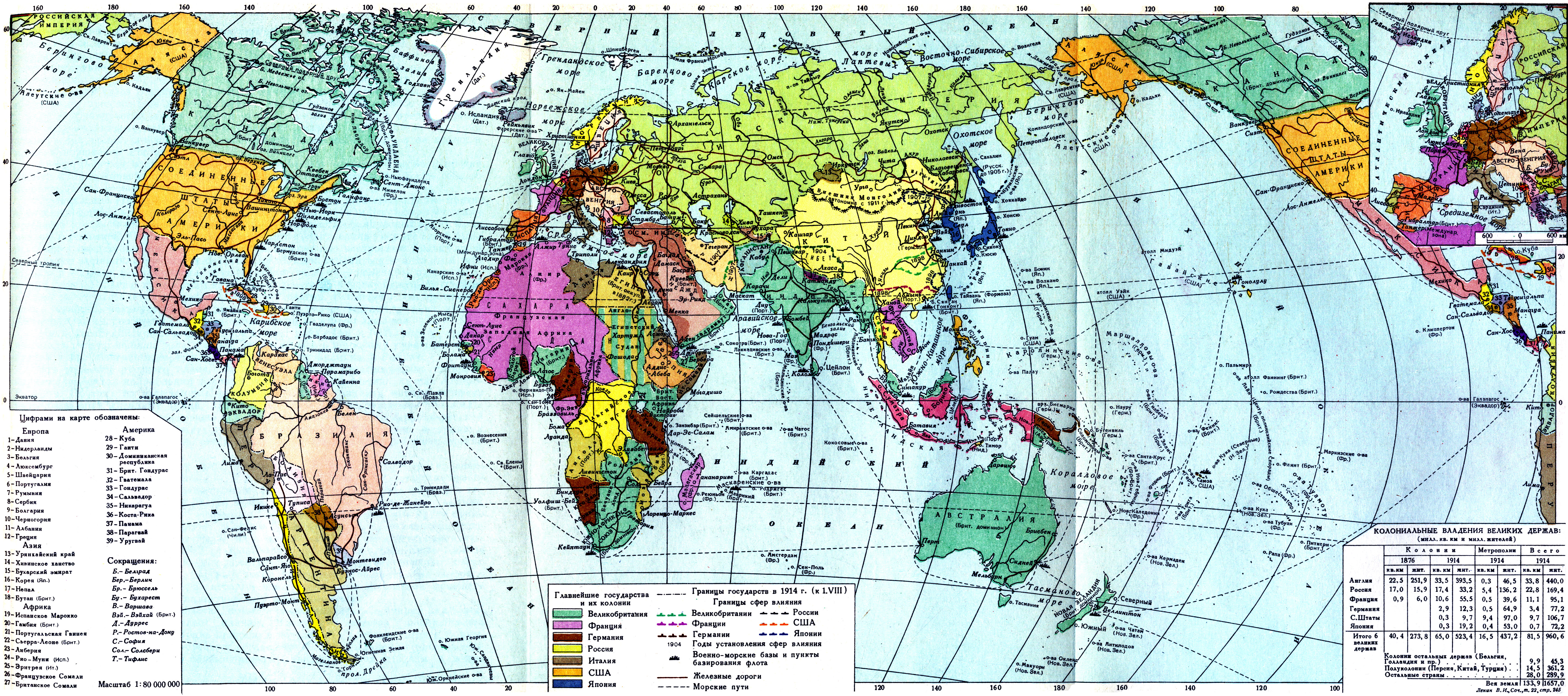 Карта мира накануне мировой империалистической войны [1960 - - Всемирнаяистория. Энциклопедия. Том 7]