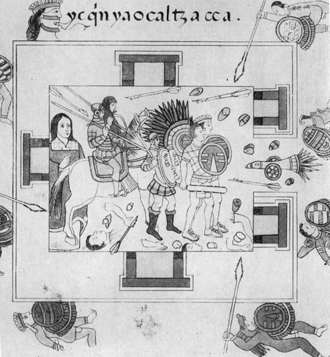 Осада ацтеками дворца Ашайякатля ('Лиенсо де Тлашкала', XVI в.)