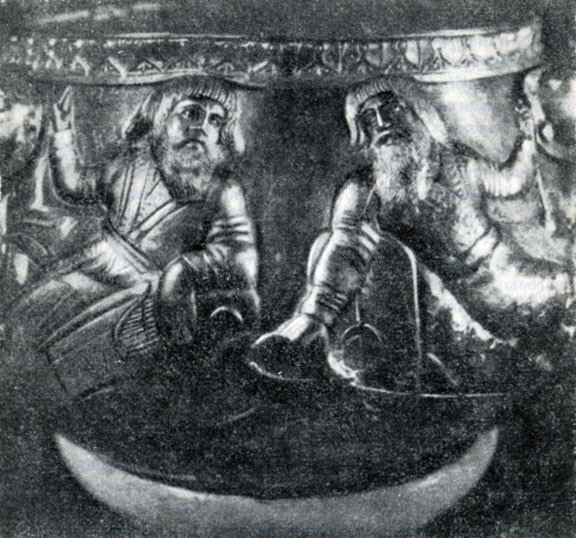 Скифские вожди. Изображение на ритуальной чаше из кургана Гайманова могила у села Балки, Запорожской области 