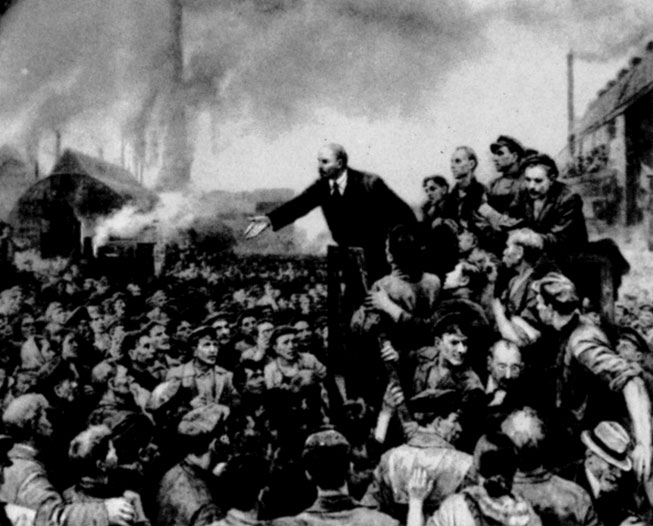 Выступление В. И. Ленина на митинге рабочих Путиловского завода. Петроград, 12 мая 1917 г. С картины В. Серова