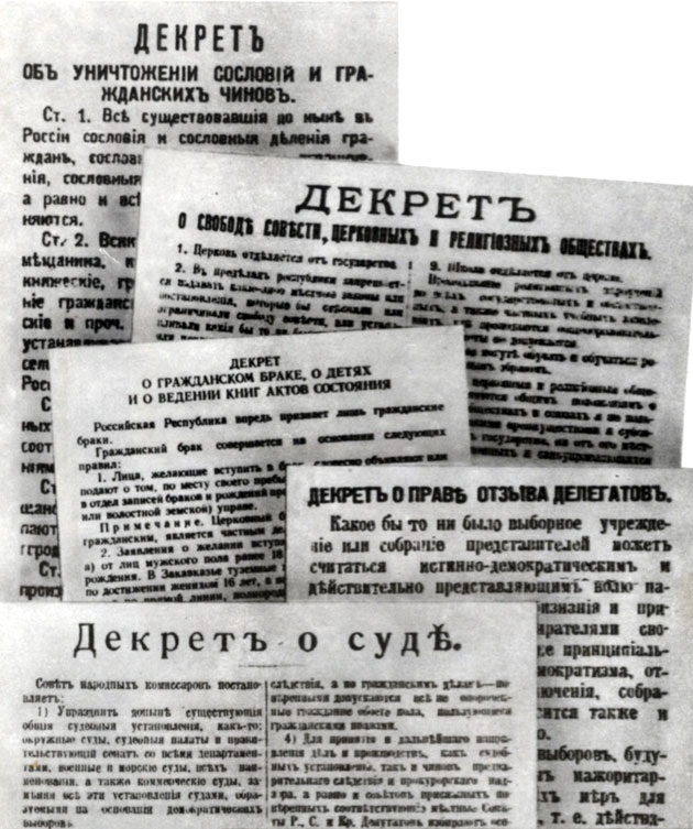 Декреты Советской власти, направленные на ликвидацию остатков крепостнических порядков, на демократизацию общественных отношений