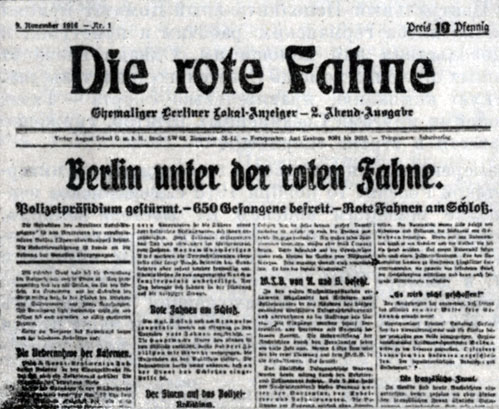 Первый номер газеты «Роте Фане». 9 ноября 1918 г.