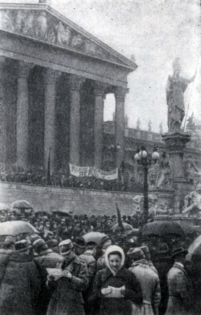  Митинг в Вене 12 ноября 1918 г. в честь провозглашения республики. Фотография.