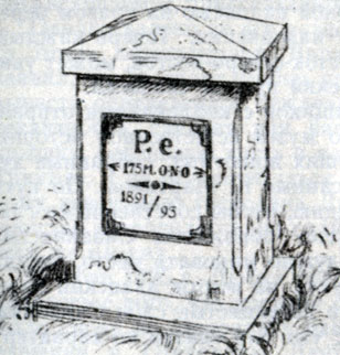 Памятная тумба, установленная Э. Дюбуа на берегу Бенгаван-Соло в честь открытия питекантропа