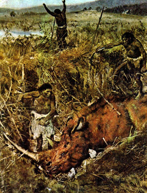 Неандертальцы на охоте (рисунок З. Буриана)