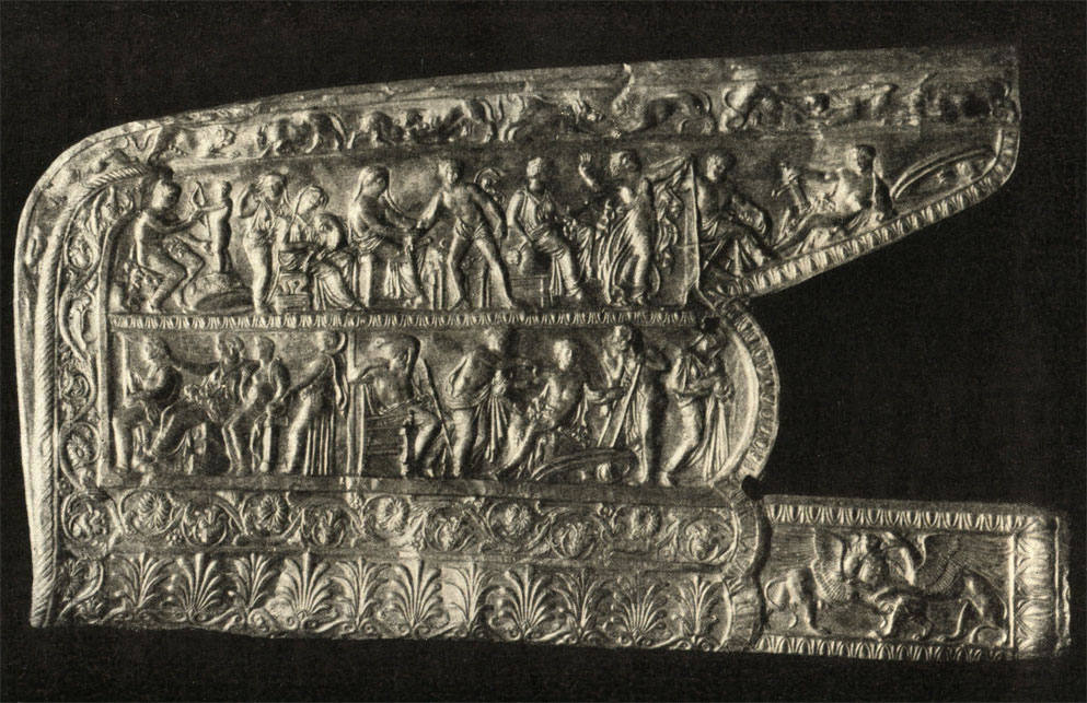 Золотая обкладка горита из Мелитопольского кургана IV в. до п. э. Раскопка 1954 г.