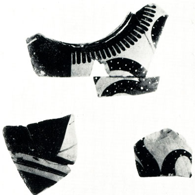 12 в. Обломки стенок сосудов с изображением осьминога (Березань)