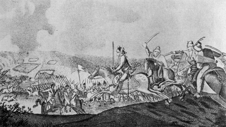 Сражение при Козлуджи 9 июня 1774 г. Гравюра Буддеуса с рисунка Шуберта. 1795