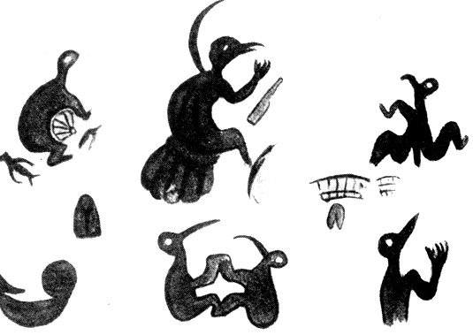 Рисунки человека-птицы из пещер поселения Оронго