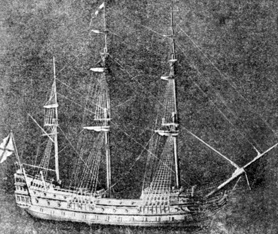Флагманский корабль Ушакова 'Св. Павел', спущенный на воду в 1794 г. (модель из пластмассы). Центральный Военно-морской музей