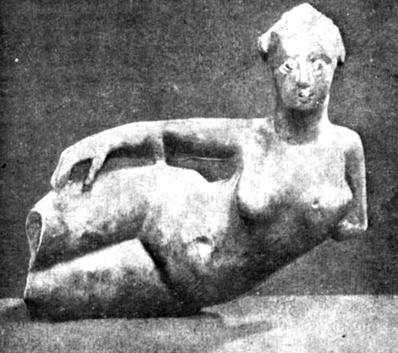 Алебастровая фигура лежащей обнаженной женщины. Около 200 г. до н. э. Длина 19 см