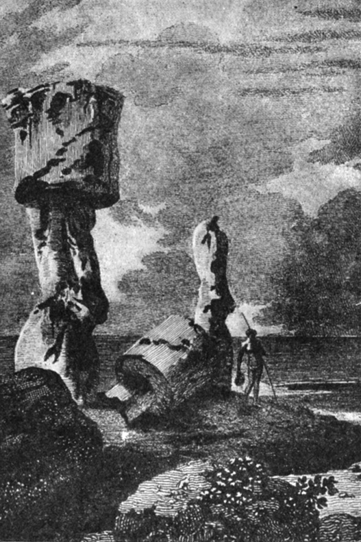 Ходжес, рисовальщик экспедиции Кука, запечатлел статуи острова Пасхи в ту эпоху, когда они еще не все были повержены на землю