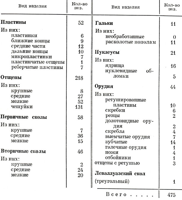 Таблица 9. Каменный инвентарь поселения Ильинка II