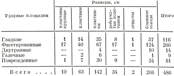 Таблица 23. Характеристика ударных площадок пластин (Шорохово I)