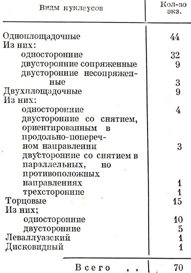 Таблица 25. Нуклеусы поселения Шорохово I