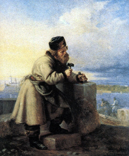Диттенбергер Г. (1794-1879). Старик-каменотес на набережной Невы. Холст, масло. ГРМ