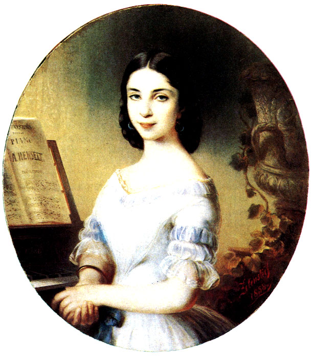 Зеленский А. А. (1812-?). Портрет молодой женщины у фортепьяно. 1858. Холст, масло. ГРМ
