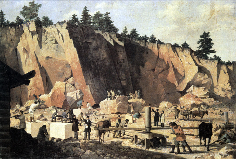 Шлихтинг Э. Г. (1812-1890). Архитектор Рикар де Мопферран на ломке гранита в Финляндии. Холст, масло. ГРМ