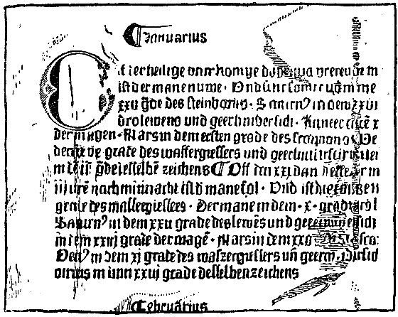 Часть первого печатного календаря Гутенберга - на январь 1448 года