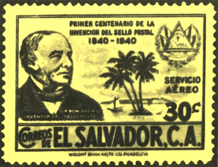 Сэр Роуланд Хилл, изобретатель почтовой марки, изображен на марках некоторых стран мира