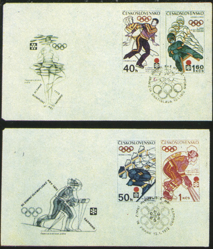 Конверты первого дня чехословацкой почты, посвященные Белой Олимпиаде в Саппоро