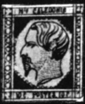 7. Почтовая марка Новой Каледонии, рисунок которой был гравирован простой булавкой (1860 г.)