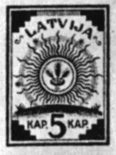 10. Первая марка буржуазной Латвии (1918 г.), напечатанная на оборотной стороне топографических карт