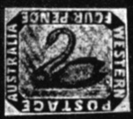 35. Четырехпенсовая марка Западной Австралии с перевернутой рамкой (1854 г.)