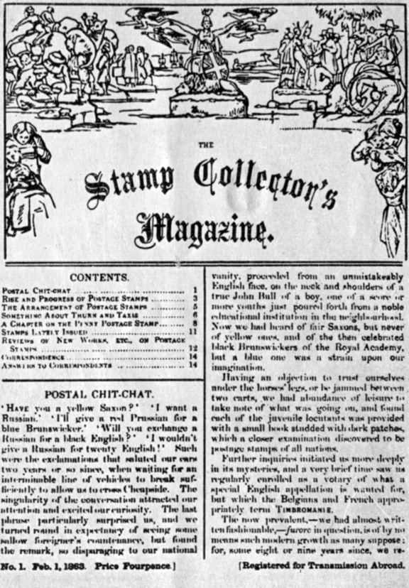 43. Первая страница первого номера английского филателистического журнала 'Stamp Collector's Magazine' (1863 г.)