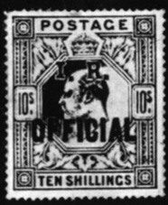 67. Одна из первых английских служебных марок с надпечаткой: 'I. R. OFFICIAL' (1902-1904 гг.)