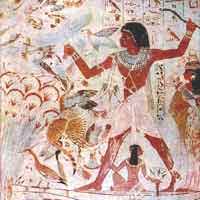 'Охота на Ниле' - фрагмент стенной росписи из гробниц в Фивах. Середина II тысячелетия до н. э.